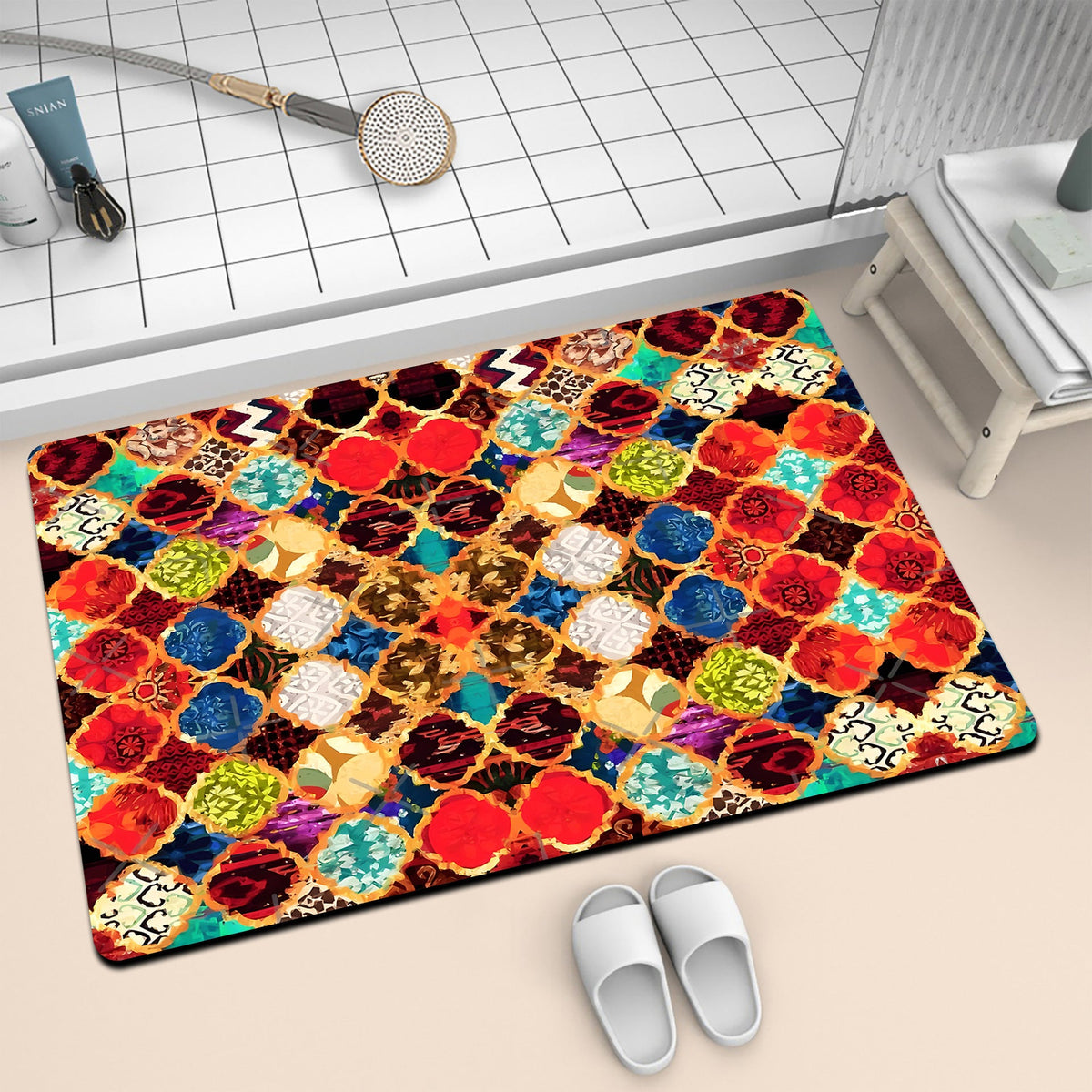 Colorful Geometric Pattern Bath Mat | Kelmera
