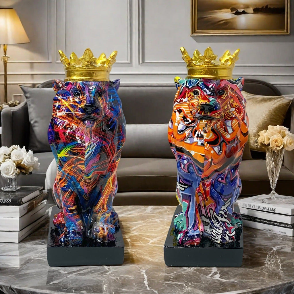 Colorful Lions Sculpture with Crown | Kelmera