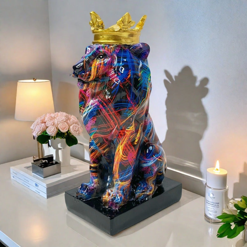 Colorful Lions Sculpture with Crown | Kelmera
