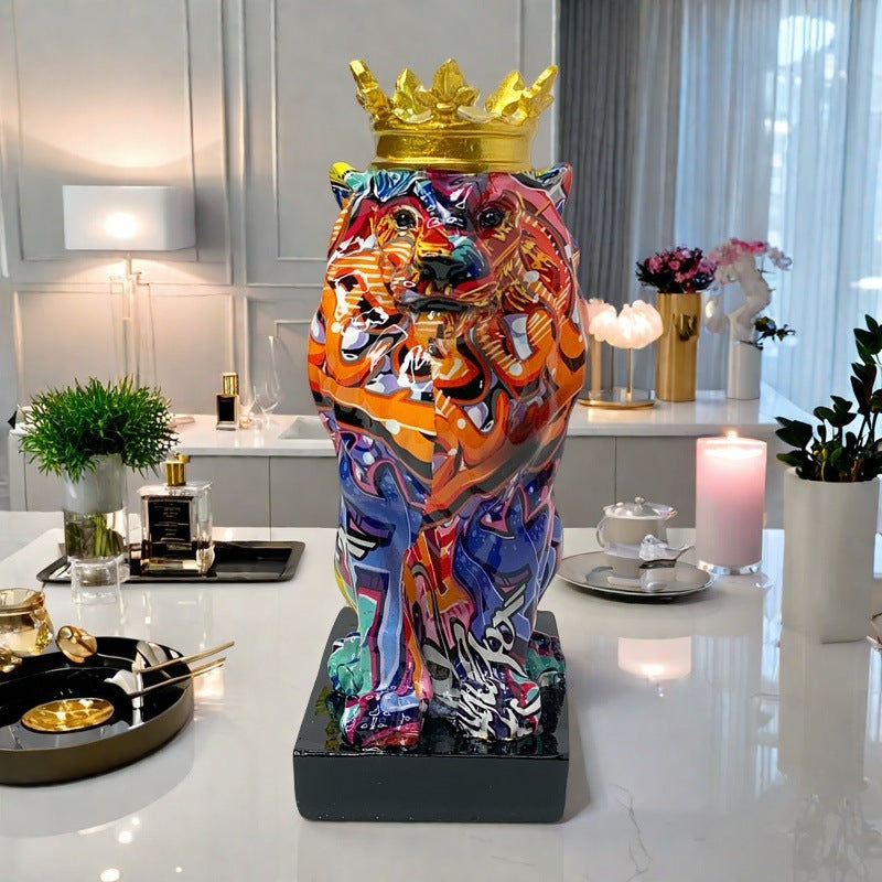 Colorful Lions Sculpture with Crown | Kelmera