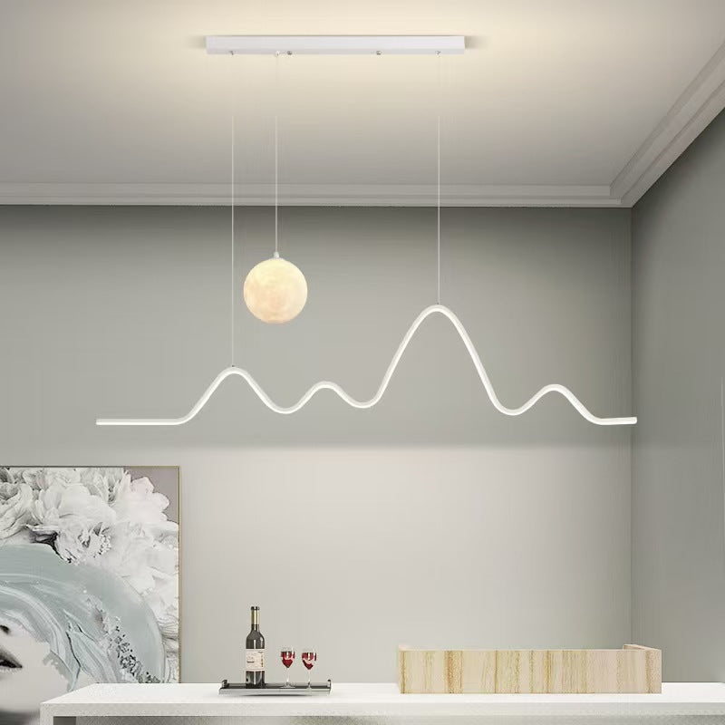 Contemporary Wave LED Pendant Light with Moon Globe Accent | Kelmera