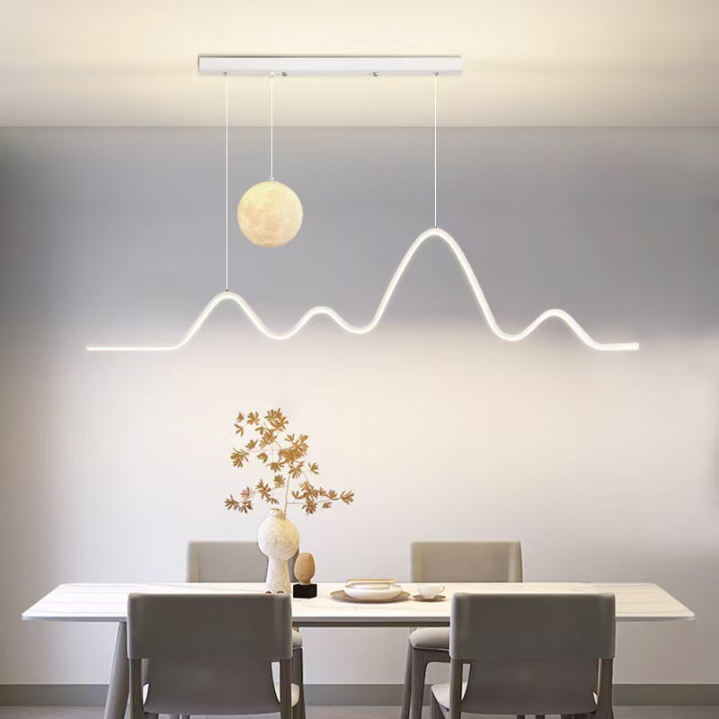 Contemporary Wave LED Pendant Light with Moon Globe Accent | Kelmera