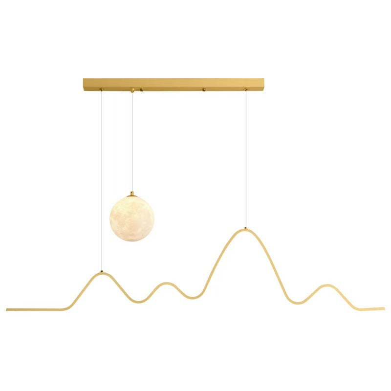Contemporary Wave LED Pendant Light with Moon Globe Accent | Kelmera