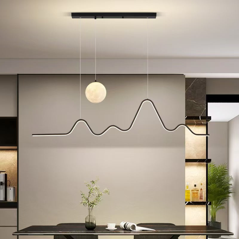 Contemporary Wave LED Pendant Light with Moon Globe Accent | Kelmera