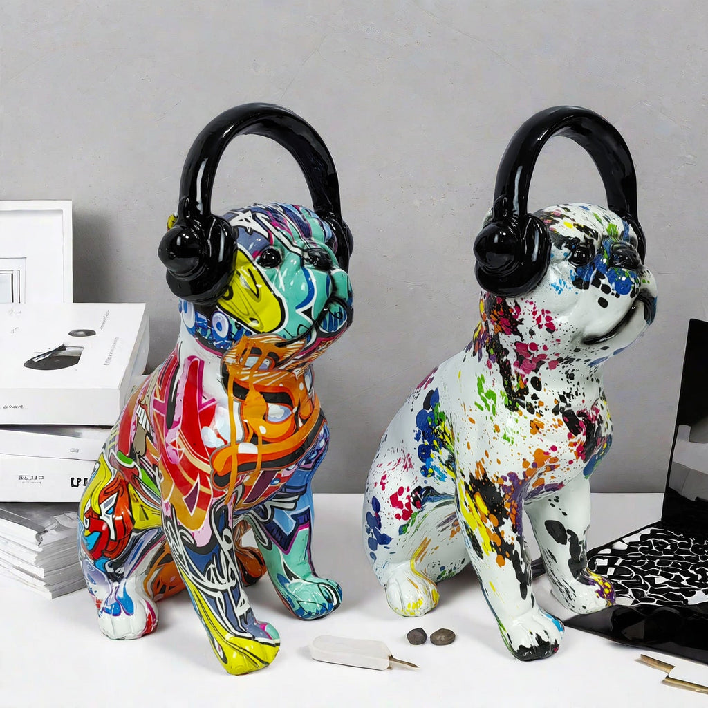 Creative Bulldog Sculpture with Headphones | Kelmera