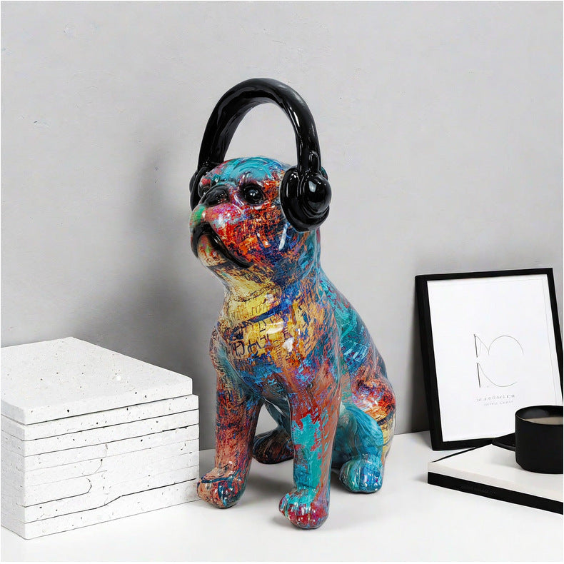 Creative Bulldog Sculpture with Headphones | Kelmera