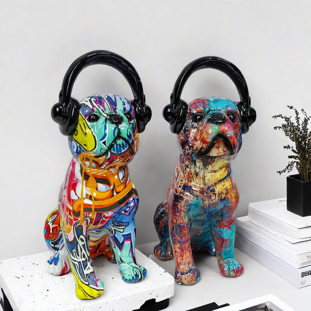 Creative Bulldog Sculpture with Headphones | Kelmera