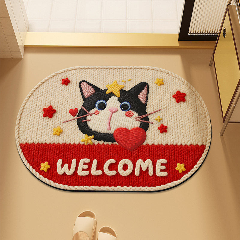 Cute Cartoon Cat-Themed Plush Bath Mat | Kelmera