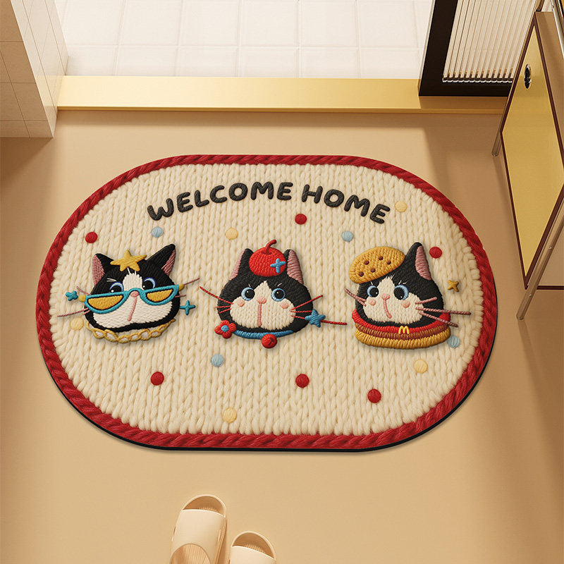 Cute Cartoon Cat-Themed Plush Bath Mat | Kelmera