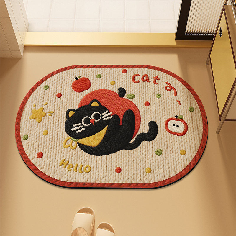 Cute Cartoon Cat-Themed Plush Bath Mat | Kelmera