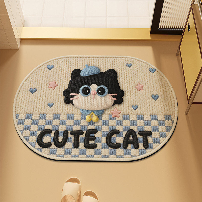 Cute Cartoon Cat-Themed Plush Bath Mat | Kelmera