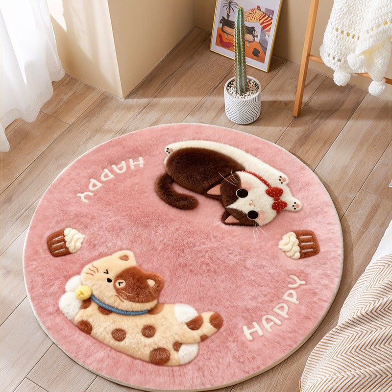 Cute Cat-Themed Plush Round Mat | Kelmera
