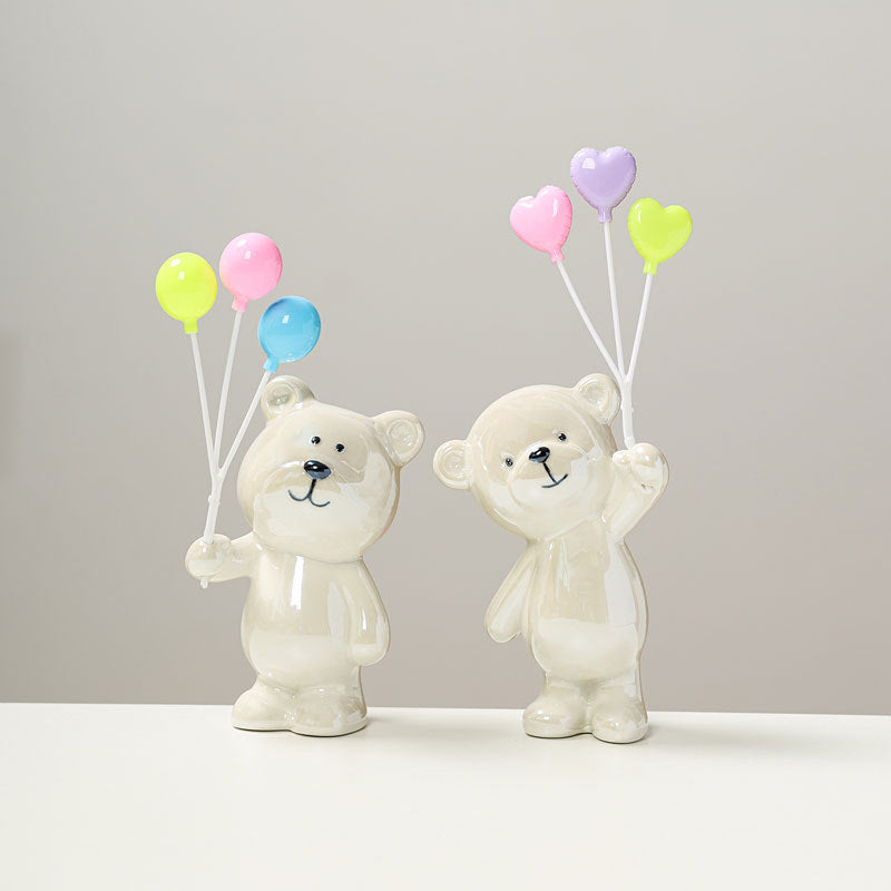 Cute Ceramic Bear Figurine with Balloons | Kelmera
