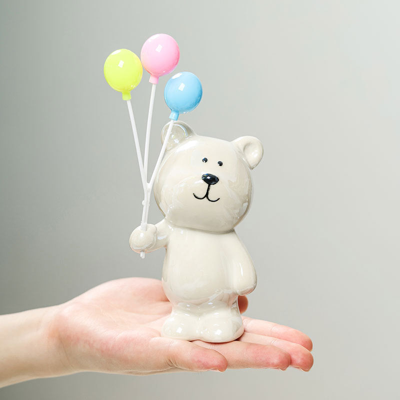 Cute Ceramic Bear Figurine with Balloons | Kelmera