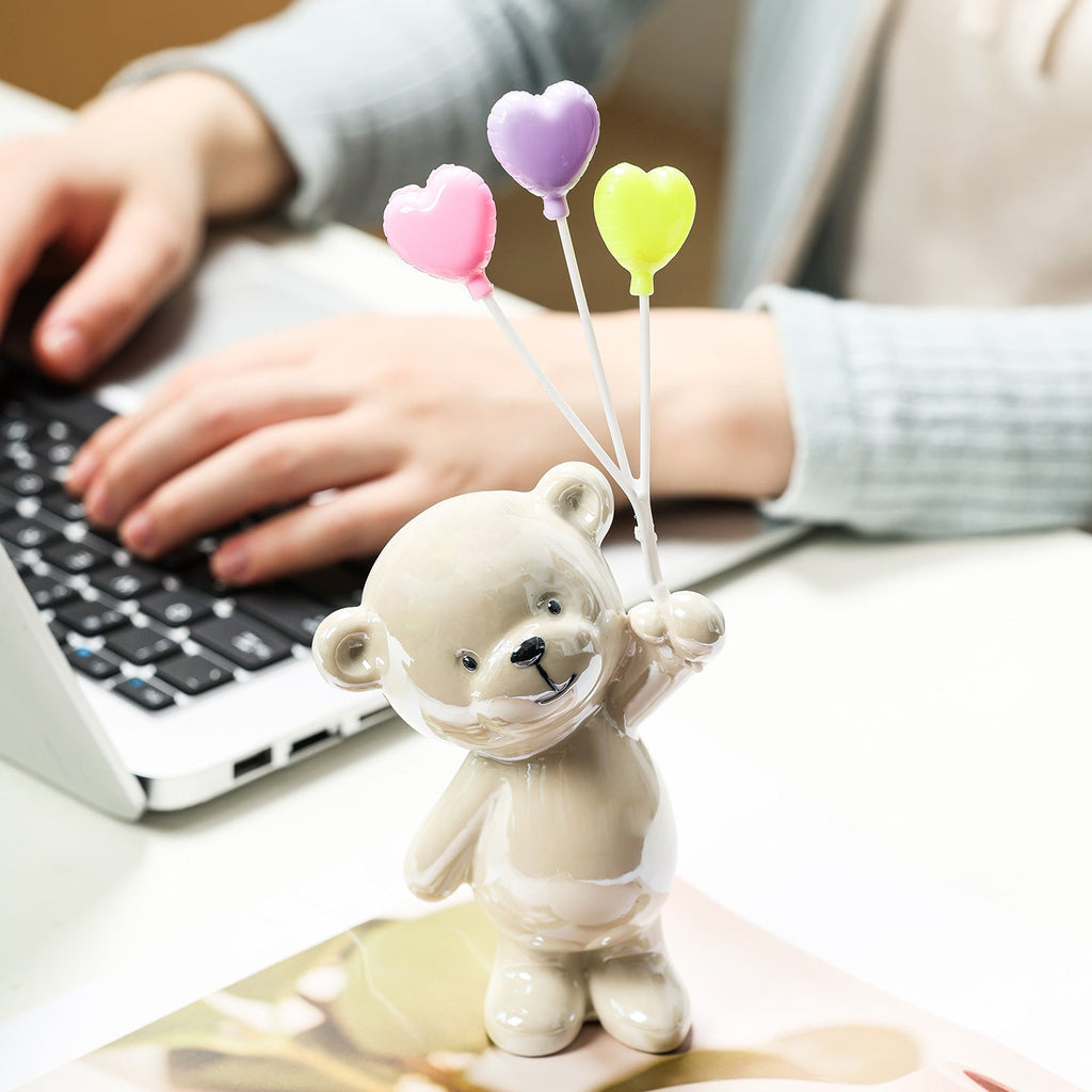 Cute Ceramic Bear Figurine with Balloons | Kelmera