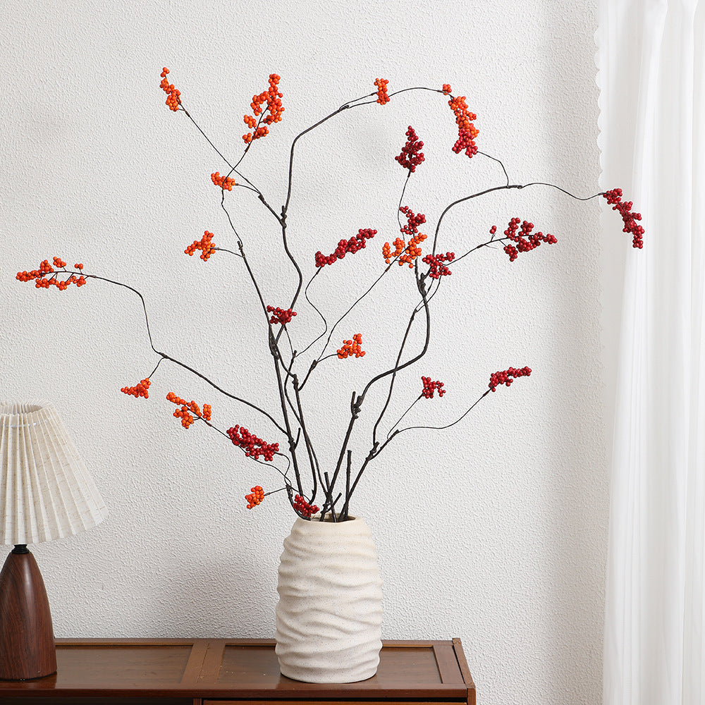 Decorative Artificial Flower Branch with Glowing Red Berries | Kelmera