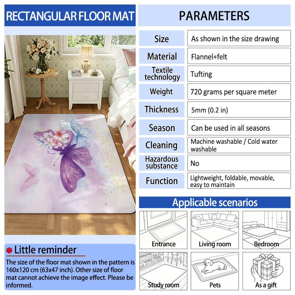 Decorative Butterfly Print Area Rug | Kelmera