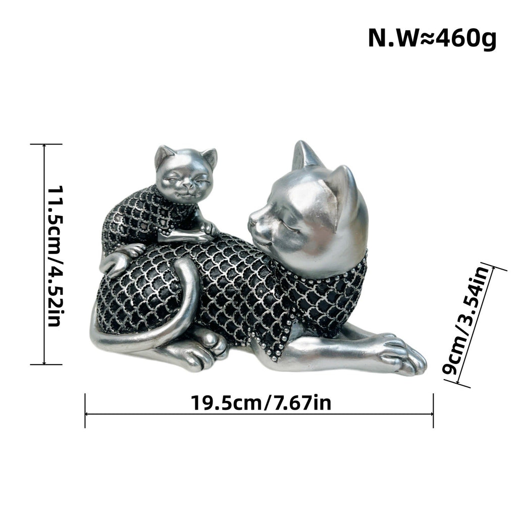 Decorative Cat Figurine Silver Black | Kelmera