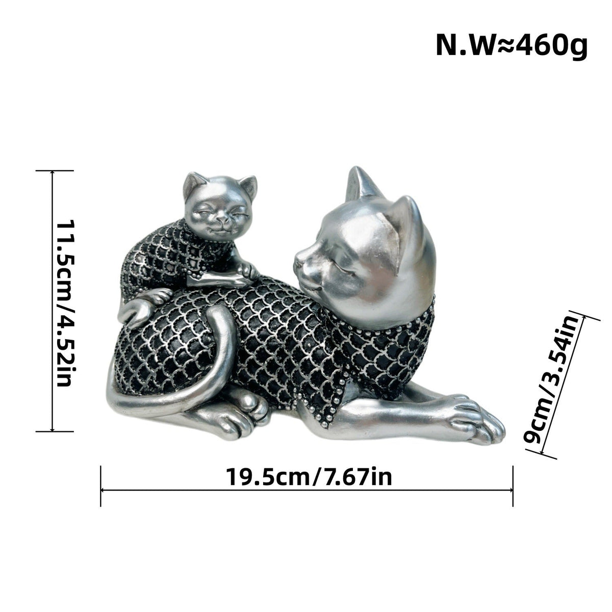 Decorative Cat Figurine Silver Black | Kelmera