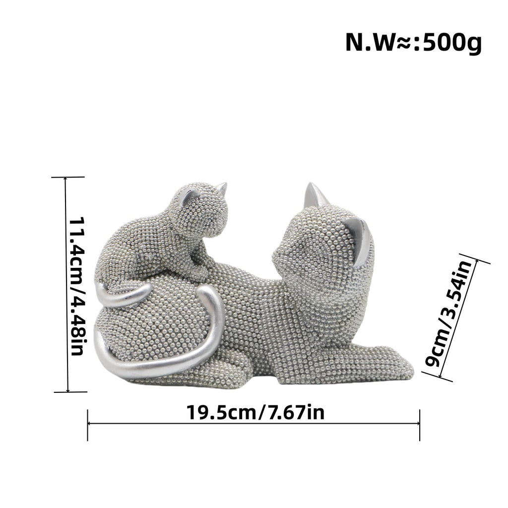 Decorative Cat Figurine Silver Black | Kelmera