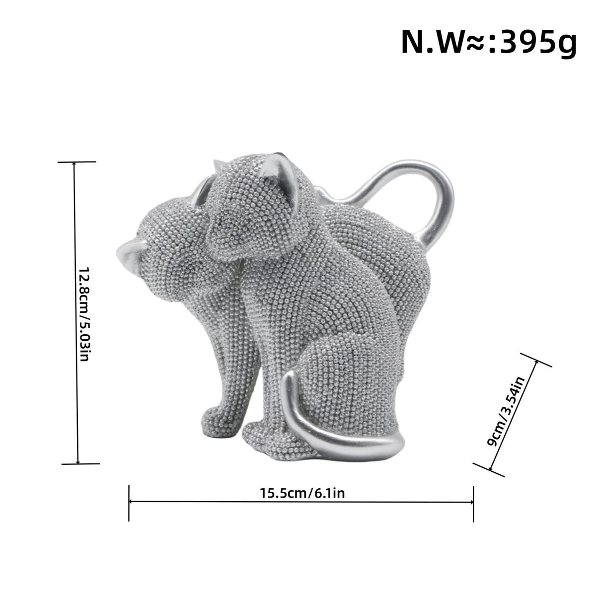 Decorative Cat Figurine Silver Black | Kelmera