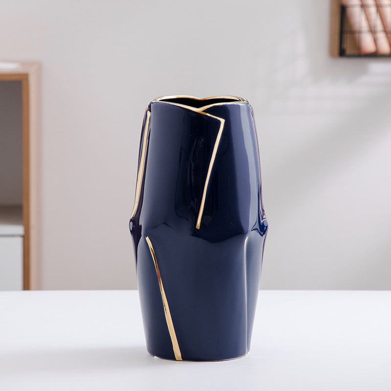 Decorative Ceramic Vase with Golden Accents | Kelmera