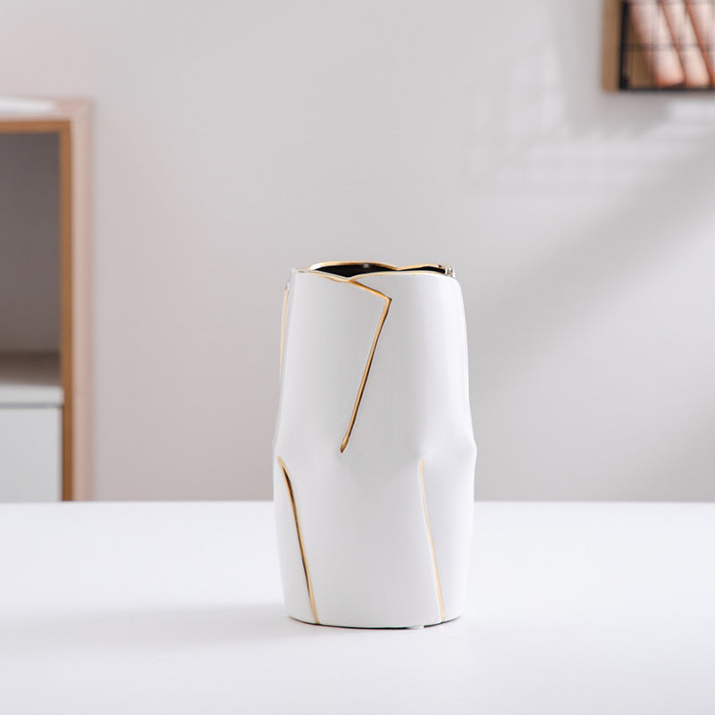 Decorative Ceramic Vase with Golden Accents | Kelmera