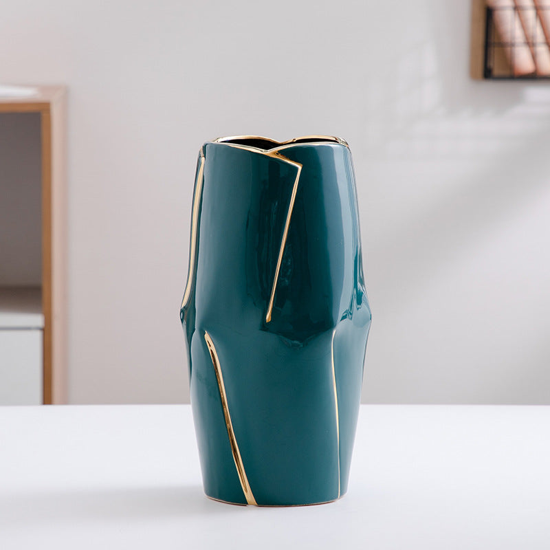 Decorative Ceramic Vase with Golden Accents | Kelmera