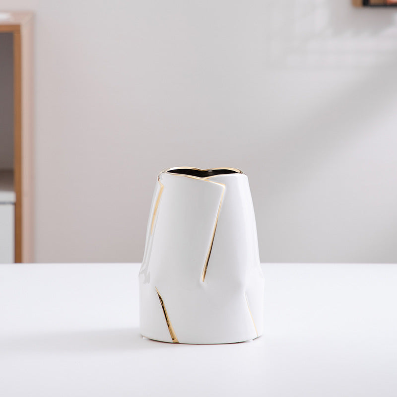 Decorative Ceramic Vase with Golden Accents | Kelmera