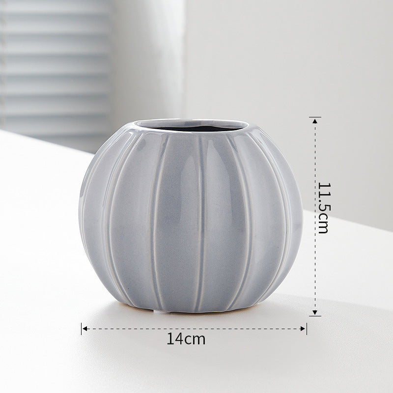 Decorative Ceramic Vase with Modern Ribbed Design | Kelmera