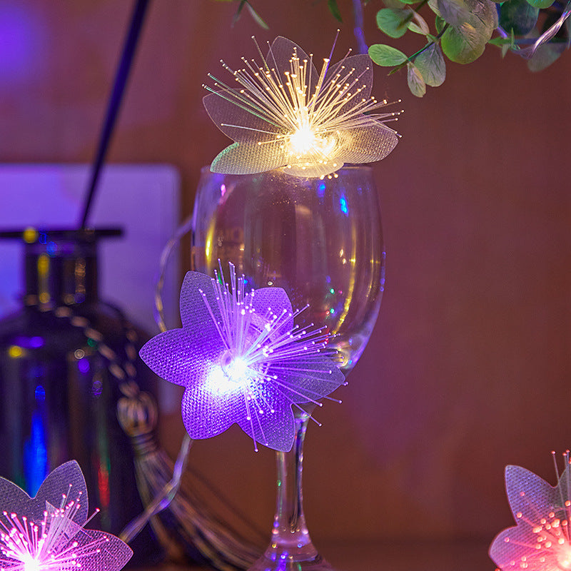 Decorative Flower-Shaped LED Garland with Fiber Optic Glitter for Table and Shelf | Kelmera