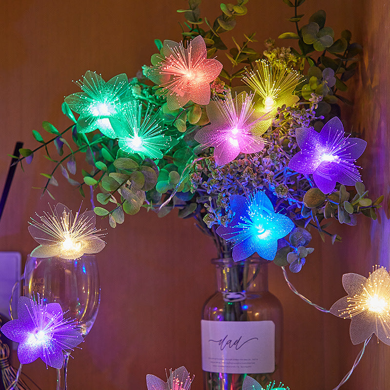 Decorative Flower-Shaped LED Garland with Fiber Optic Glitter for Table and Shelf | Kelmera