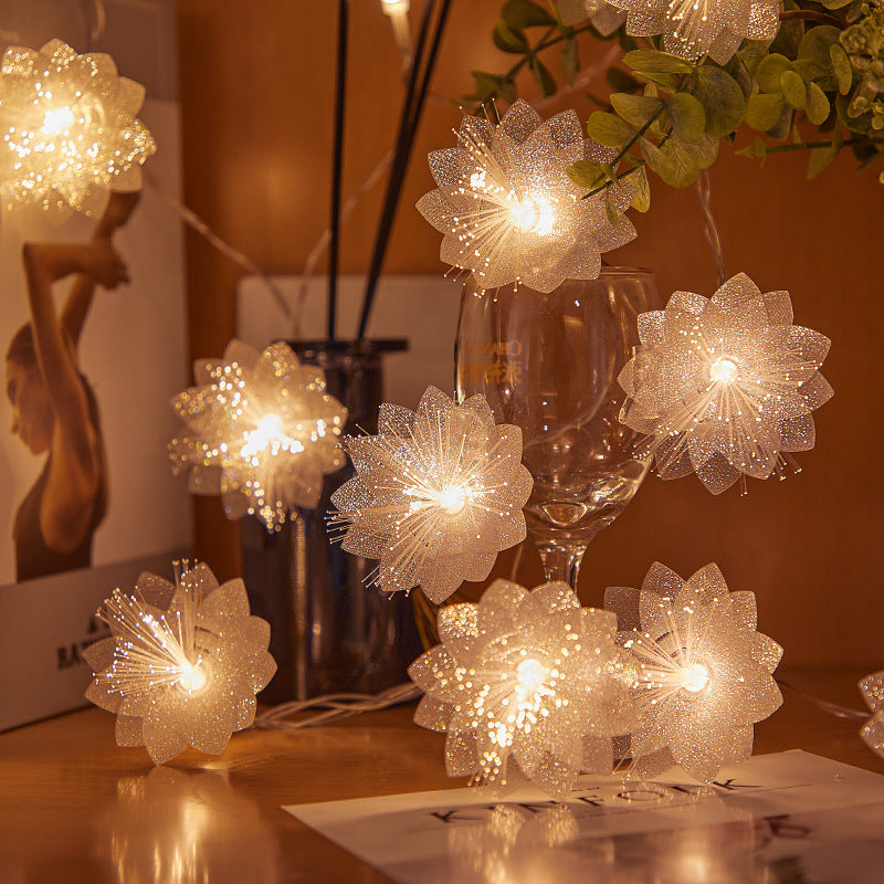 Decorative Flower-Shaped LED Garland with Fiber Optic Glitter for Table and Shelf | Kelmera