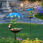 Decorative Garden Birdhouse Stake with Protective Umbrella and Playful Frog Decoration | Kelmera