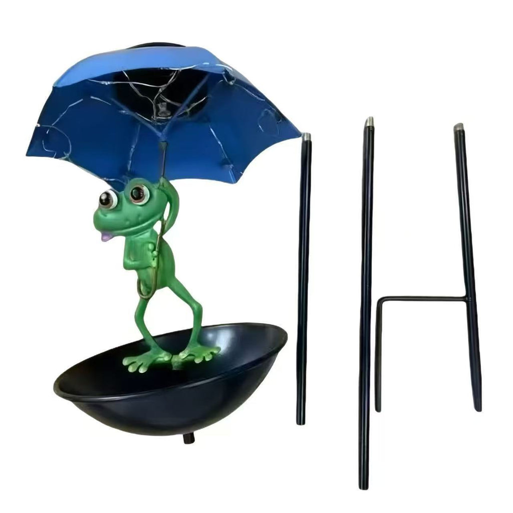 Decorative Garden Birdhouse Stake with Protective Umbrella and Playful Frog Decoration | Kelmera