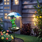 Decorative Garden Birdhouse Stake with Protective Umbrella and Playful Frog Decoration | Kelmera