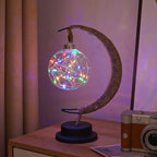 Decorative Glass Apple LED Table Lamp with Moon-Shaped Rope-Wrapped Stand | Kelmera