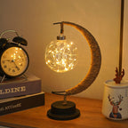 Decorative Glass Apple LED Table Lamp with Moon-Shaped Rope-Wrapped Stand | Kelmera