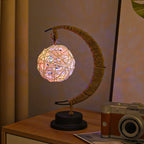 Decorative Glass Apple LED Table Lamp with Moon-Shaped Rope-Wrapped Stand | Kelmera