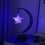 Decorative Glass Apple LED Table Lamp with Moon-Shaped Rope-Wrapped Stand | Kelmera