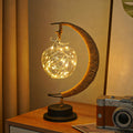 Decorative Glass Apple LED Table Lamp with Moon-Shaped Rope-Wrapped Stand | Kelmera