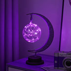 Decorative Glass Apple LED Table Lamp with Moon-Shaped Rope-Wrapped Stand | Kelmera