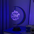 Decorative Glass Apple LED Table Lamp with Moon-Shaped Rope-Wrapped Stand | Kelmera
