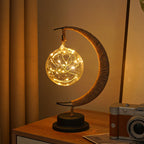 Decorative Glass Apple LED Table Lamp with Moon-Shaped Rope-Wrapped Stand | Kelmera