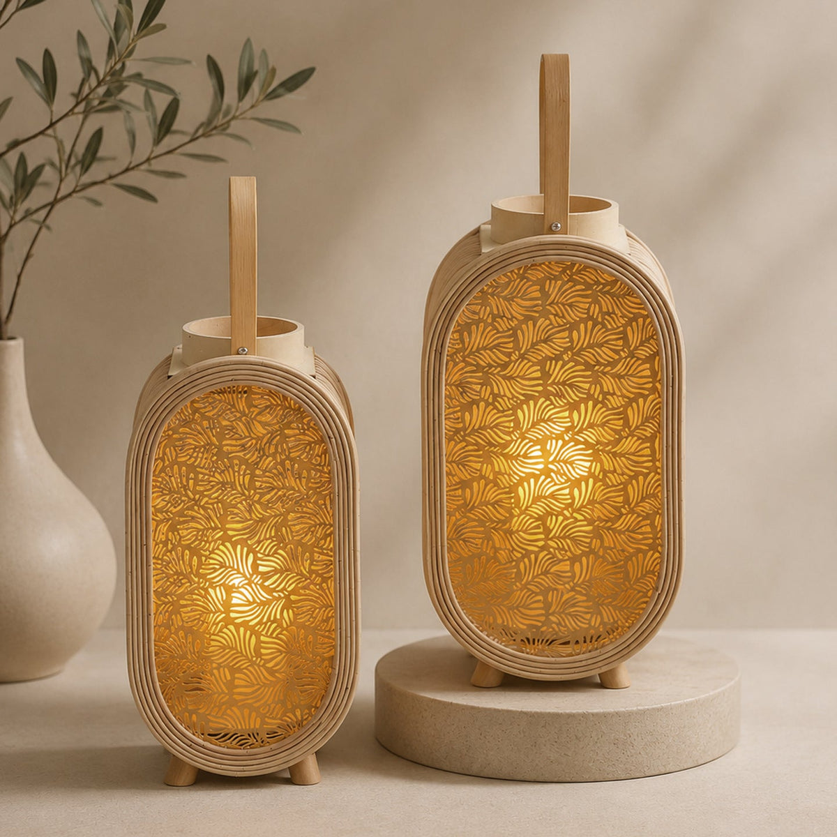 Decorative Lantern Stand Wood Handcrafted | Kelmera