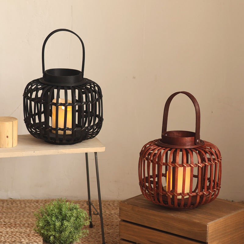 Decorative Lantern Woven Natural Fiber Metal | Kelmera