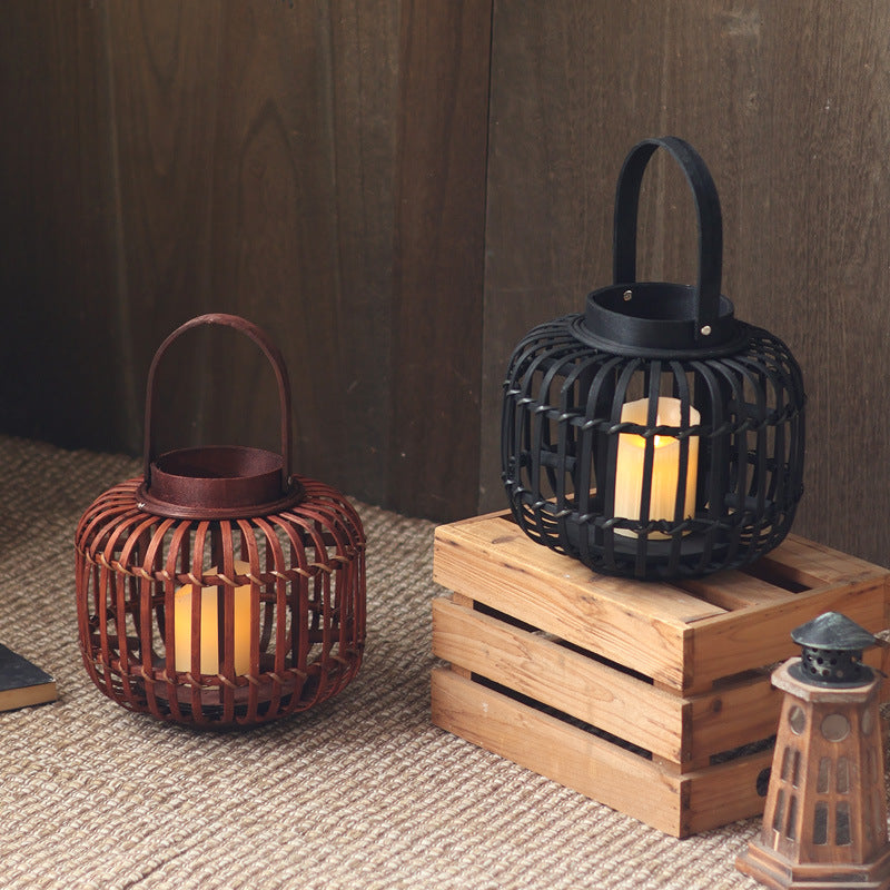 Decorative Lantern Woven Natural Fiber Metal | Kelmera