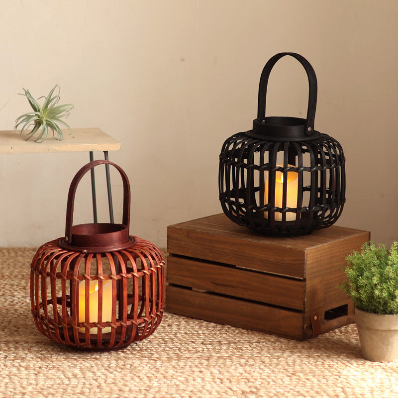 Decorative Lantern Woven Natural Fiber Metal | Kelmera