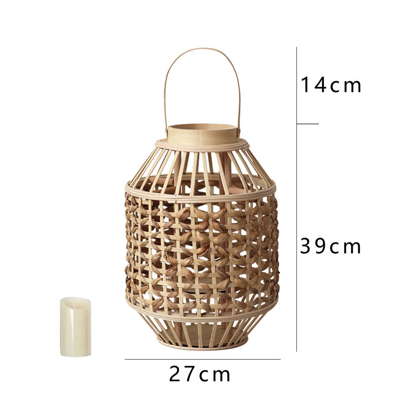 Decorative Lantern Woven Natural Fiber Wood | Kelmera