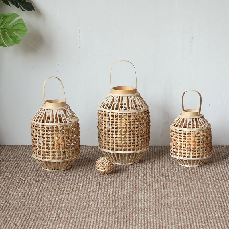 Decorative Lantern Woven Natural Fiber Wood | Kelmera